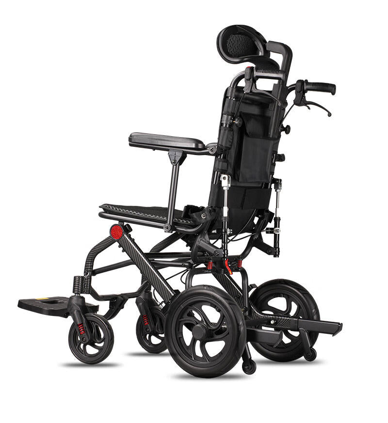 Moficno Ultralight Reclining Aluminum Alloy Wheelchair Folding Transport Wheelchair Suitable for Elderly