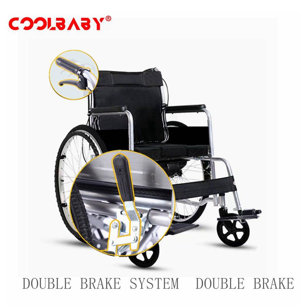 COOLBABY SSZ-LY06: Foldable Lightweight Disabled Wheelchair with Handbrake and Potty - Sturdy Thickened Steel Pipe Design for Elderly Comfort (Black) - COOL BABY