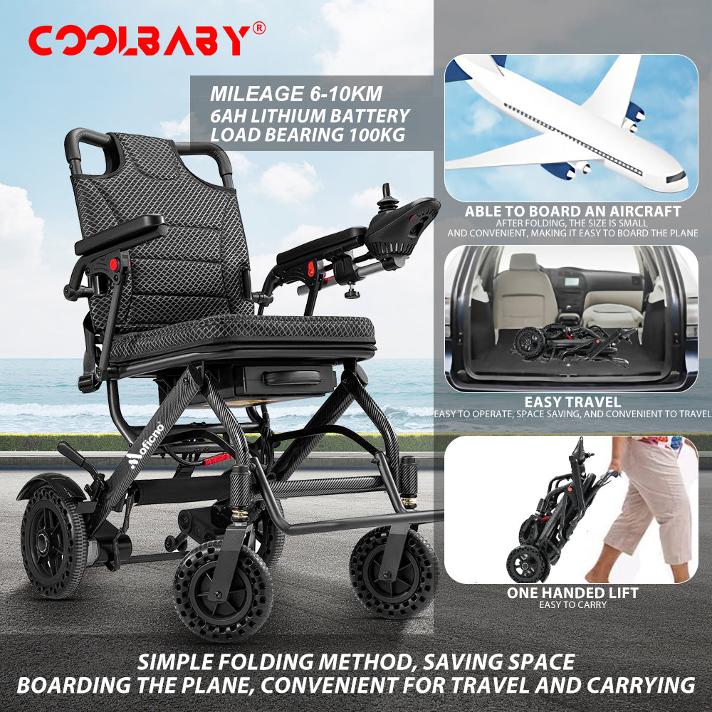 Lightweight Folding Electric Wheelchair, Only 34lbs, Foldable Power Wheelchair for Adults, Dual Motors, Motorized Mobility Scooters for Seniors, Airline Approved