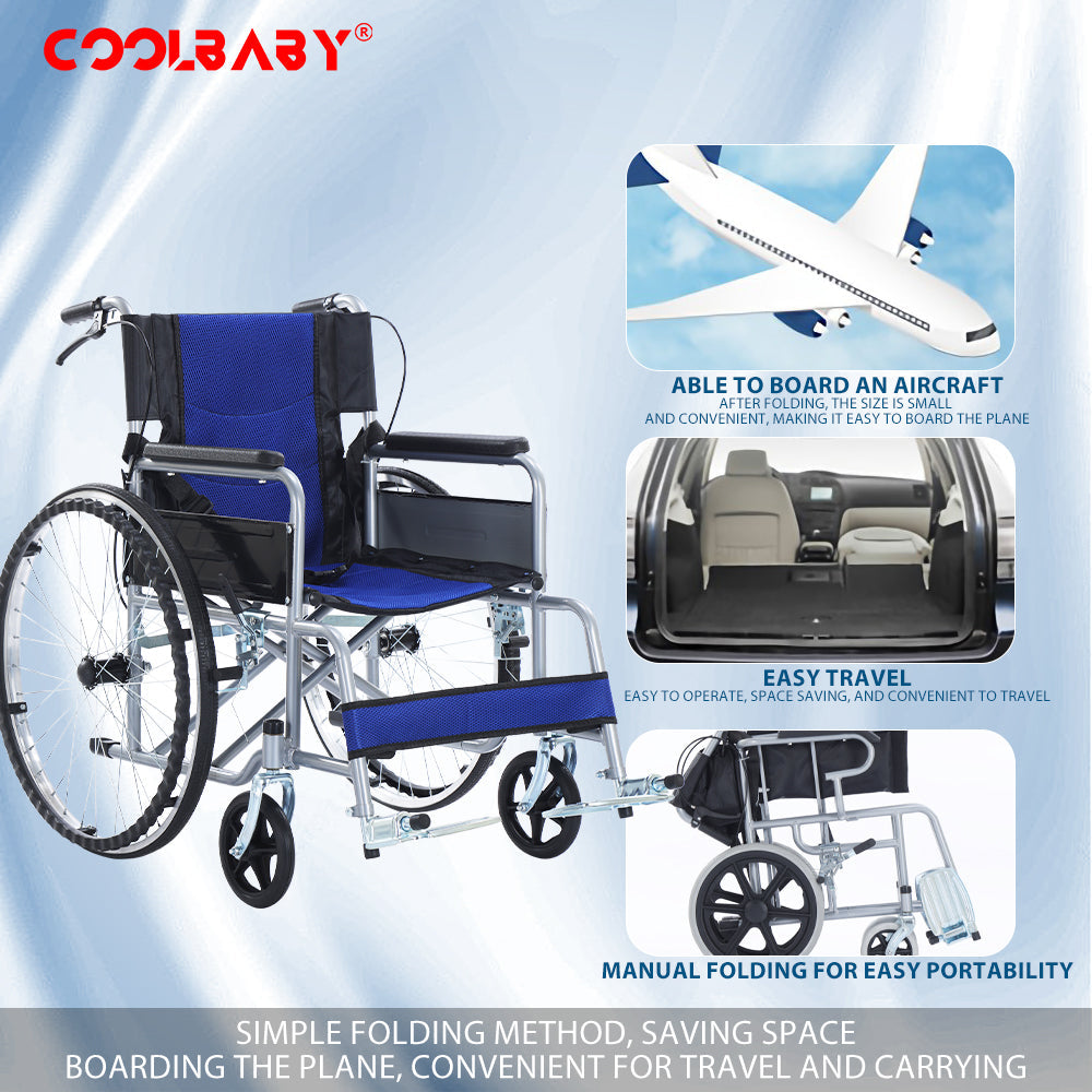 COOLBABY QBLY03 Portable Wheelchair Standard Manual wheelchairs Small Simple Folding Light Ultra Light Travel for The Elderly Trolley