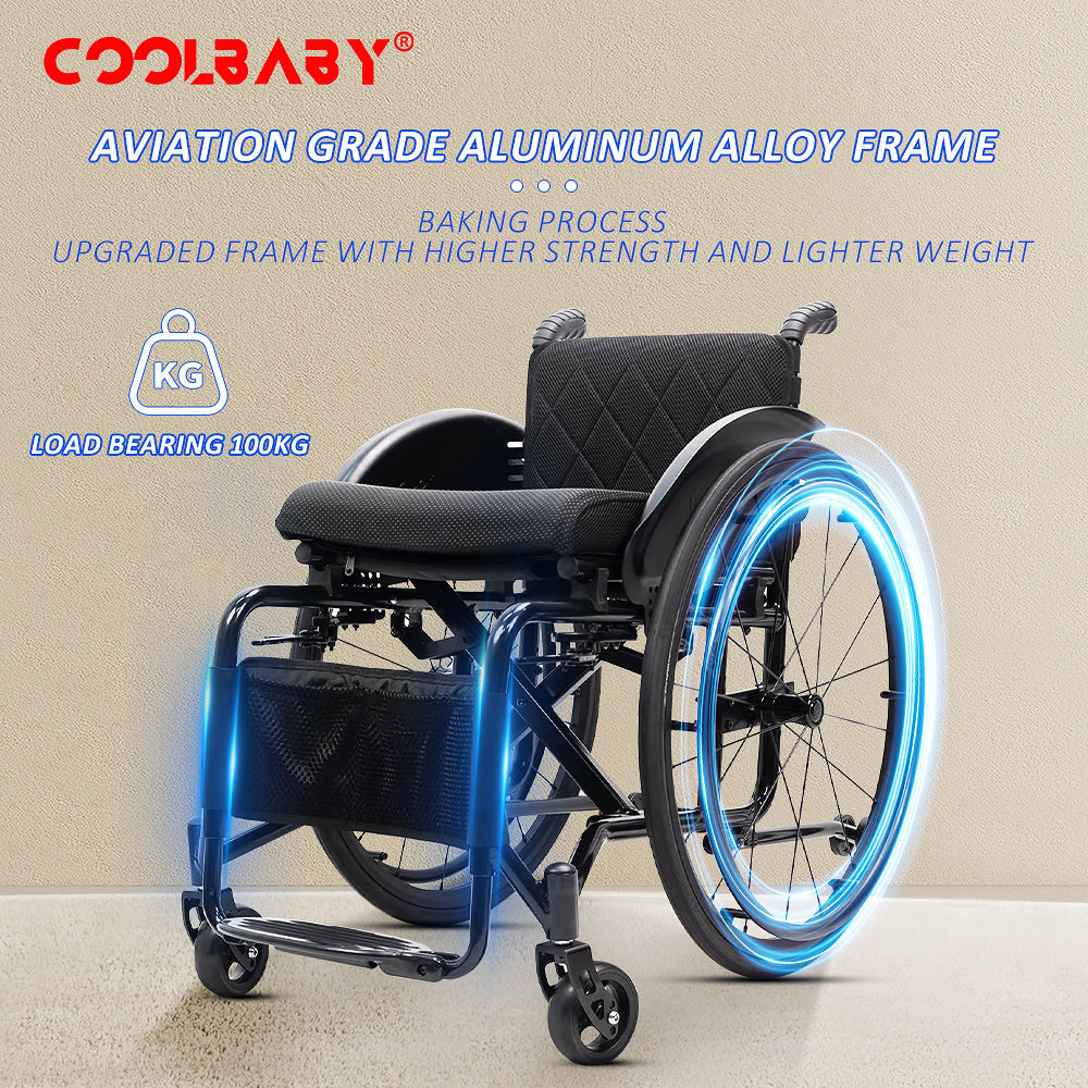 Lightweight Wheelchair Adult Wheelchair Sports Wheelchair All Terrain Aluminium Wheelchair Adjustable footrest, Foldable Suitable for Adults, Seniors(Seat Width 44cm)