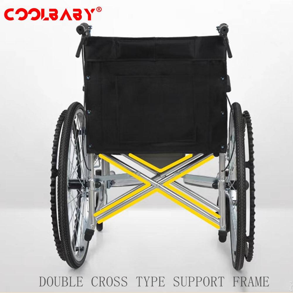 COOLBABY SSZ-LY06: Foldable Lightweight Disabled Wheelchair with Handbrake and Potty - Sturdy Thickened Steel Pipe Design for Elderly Comfort (Black) - COOL BABY