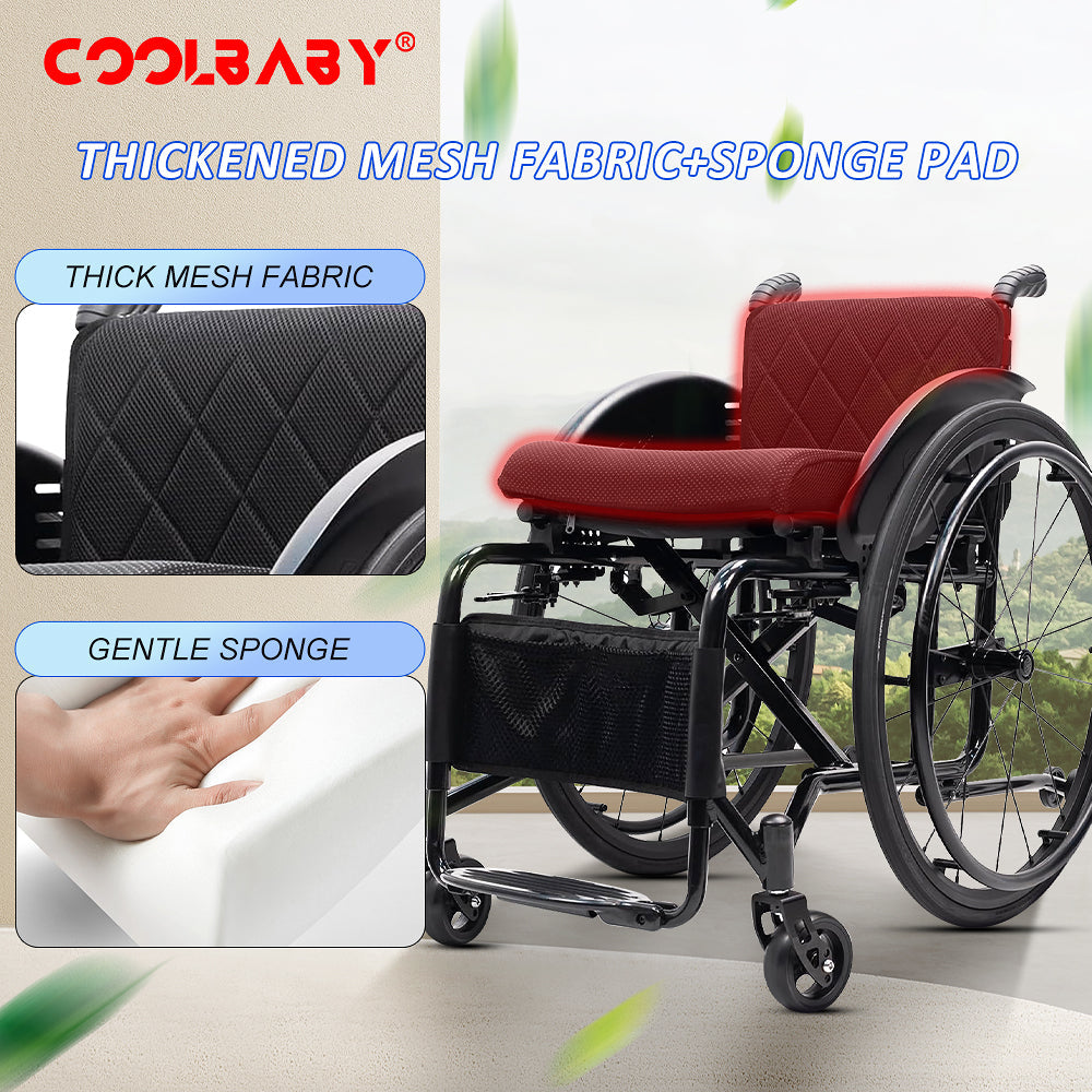 Lightweight Wheelchair Adult Wheelchair Sports Wheelchair All Terrain Aluminium Wheelchair Adjustable footrest, Foldable Suitable for Adults, Seniors(Seat Width 44cm)