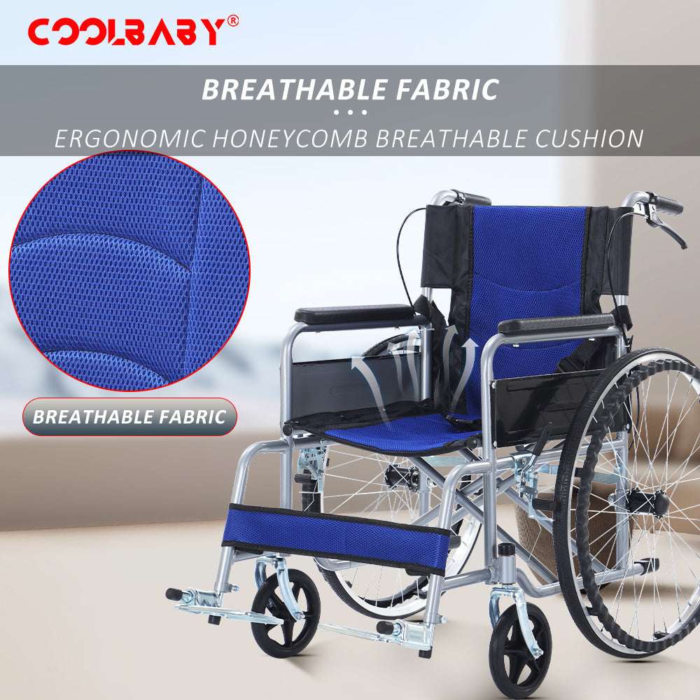 COOLBABY QBLY03 Portable Wheelchair Standard Manual wheelchairs Small Simple Folding Light Ultra Light Travel for The Elderly Trolley