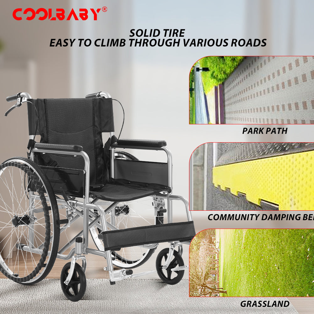 COOLBABY QBLY03 Portable Wheelchair Standard Manual wheelchairs Small Simple Folding Light Ultra Light Travel for The Elderly Trolley