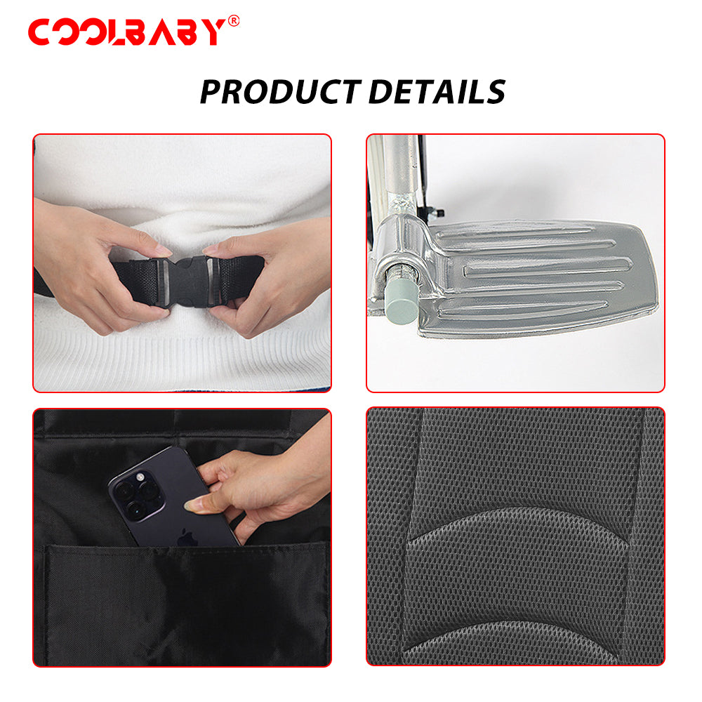 COOLBABY QBLY03 Portable Wheelchair Standard Manual wheelchairs Small Simple Folding Light Ultra Light Travel for The Elderly Trolley