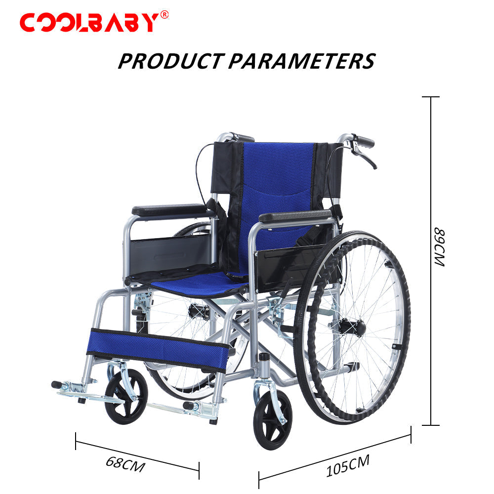 COOLBABY QBLY03 Portable Wheelchair Standard Manual wheelchairs Small Simple Folding Light Ultra Light Travel for The Elderly Trolley