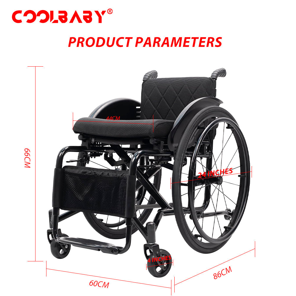 Lightweight Wheelchair Adult Wheelchair Sports Wheelchair All Terrain Aluminium Wheelchair Adjustable footrest, Foldable Suitable for Adults, Seniors(Seat Width 44cm)