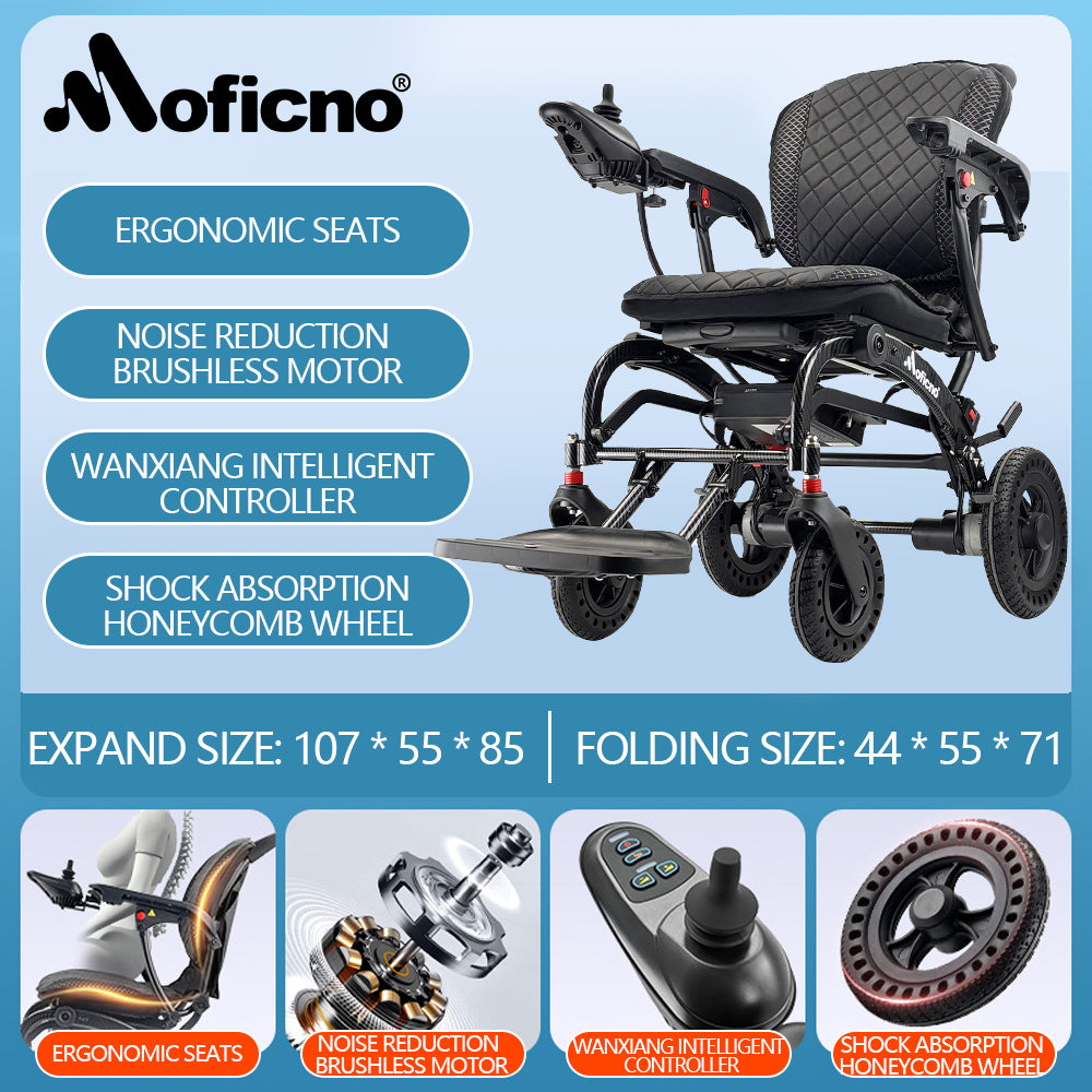 Moficno Lightweight Aluminum Electric Wheelchairs for Adults, Power Motorized Foldable Wheelchairs for Seniors Support 220 LBS, Only 36LBS Weight