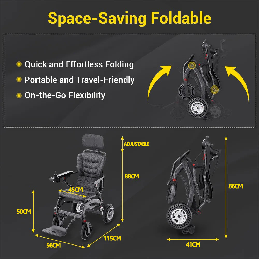 Moficno Powerful Lithium Rechargeable Controlled Lightweight 17.5kg Elderly Electric Wheelchair Brushless Motor Health Care Wheelchair