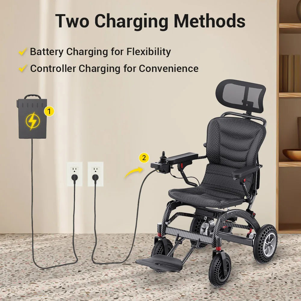 Moficno Powerful Lithium Rechargeable Controlled Lightweight 17.5kg Elderly Electric Wheelchair Brushless Motor Health Care Wheelchair