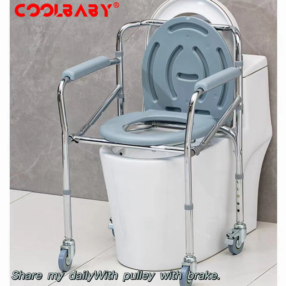 Moficno: SSZ-ZXC01 Aluminium alloy toilet seat with pulley, multi-function, easy-to-remove mobile bath chair, 5-speed height adjustment