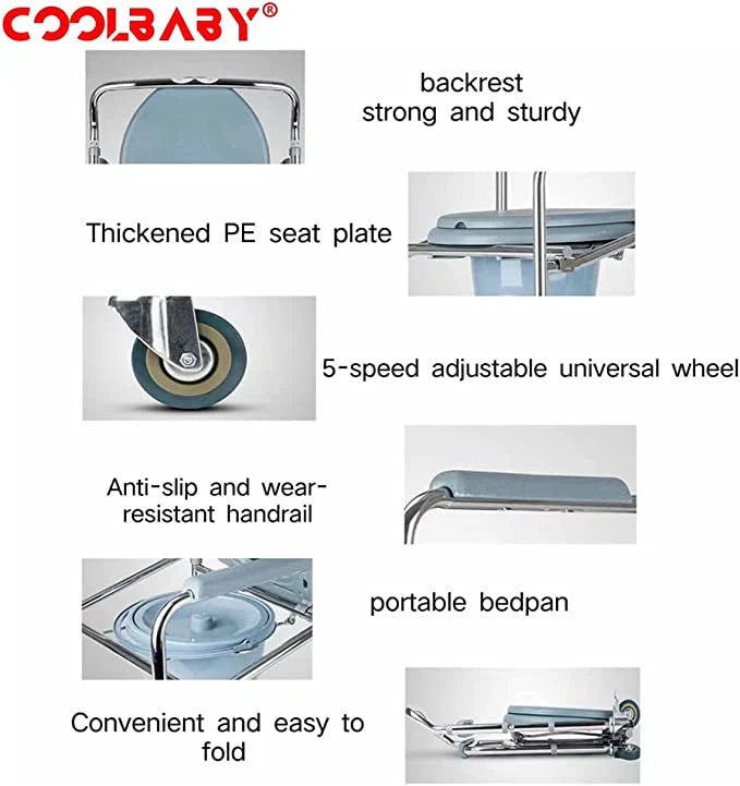 Moficno: SSZ-ZXC01 Aluminium alloy toilet seat with pulley, multi-function, easy-to-remove mobile bath chair, 5-speed height adjustment