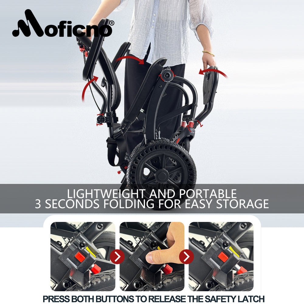Moficno Ultra Lightly Folding Manual Travel Wheelchair for Disabled and Elderly with Telescopic Handle Could Carry on the Plane