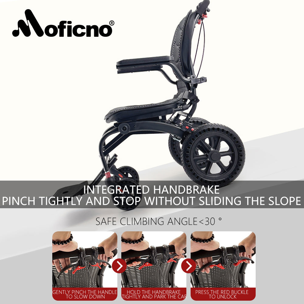 Moficno Ultra Lightly Folding Manual Travel Wheelchair for Disabled and Elderly with Telescopic Handle Could Carry on the Plane