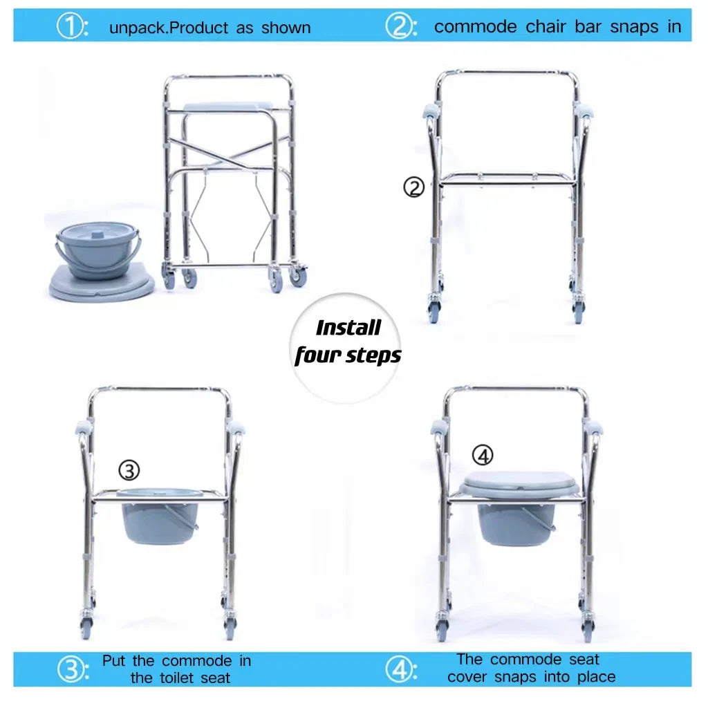 Moficno: SSZ-ZXC01 Aluminium alloy toilet seat with pulley, multi-function, easy-to-remove mobile bath chair, 5-speed height adjustment