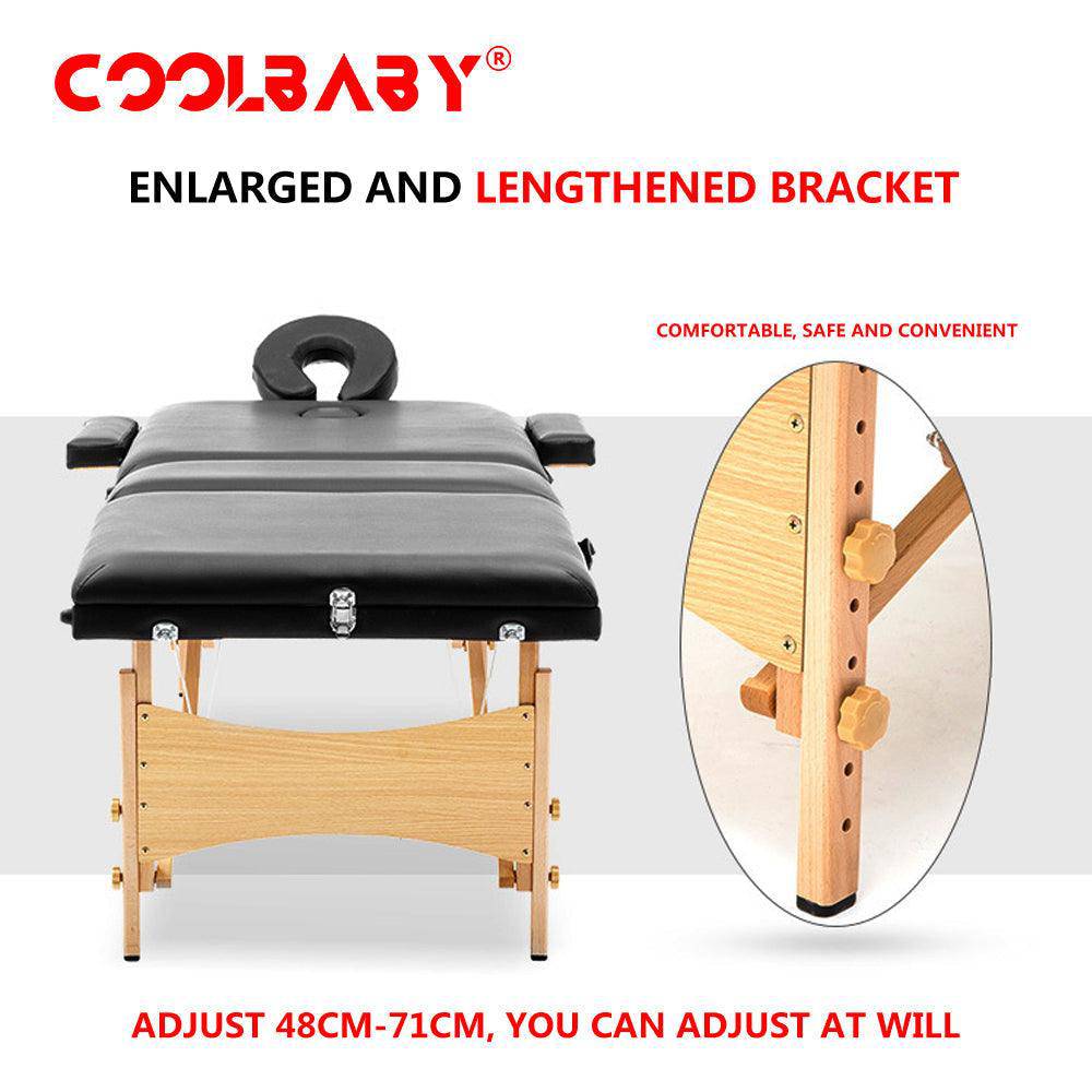 COOLBABY KYBJ-302 Portable Fitness Massage Table Professional Adjustable Folding Bed With 3 Sections Wooden Frame Ergonomic Headrest With Carrying Bag - CoolBabyMass