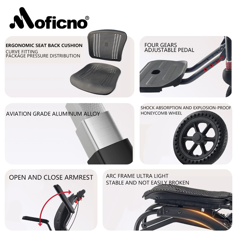 Moficno Ultra Lightly Folding Manual Travel Wheelchair for Disabled and Elderly with Telescopic Handle Could Carry on the Plane