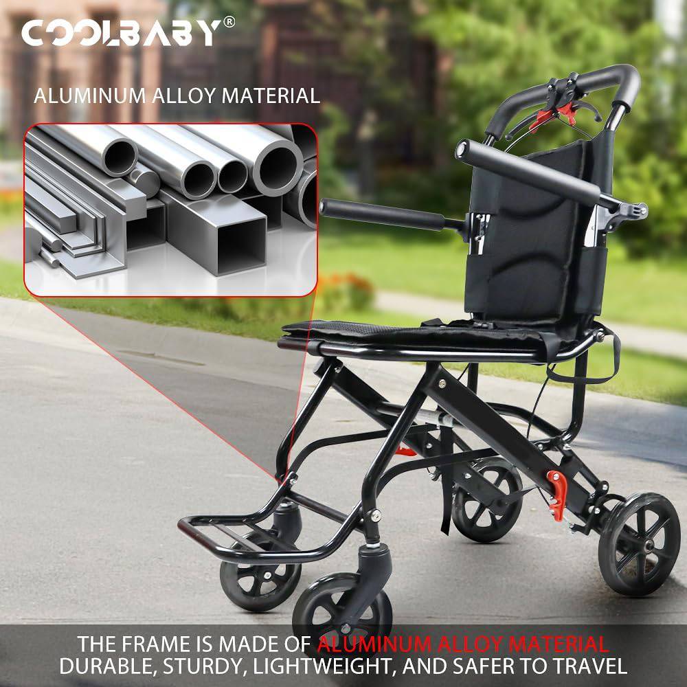 COOLBABY SSZ-LY09-BLK: Ultralight Aircraft Wheelchair for Easy Travel - Portable, Folding, and Stylish with Storage Bag - COOL BABY