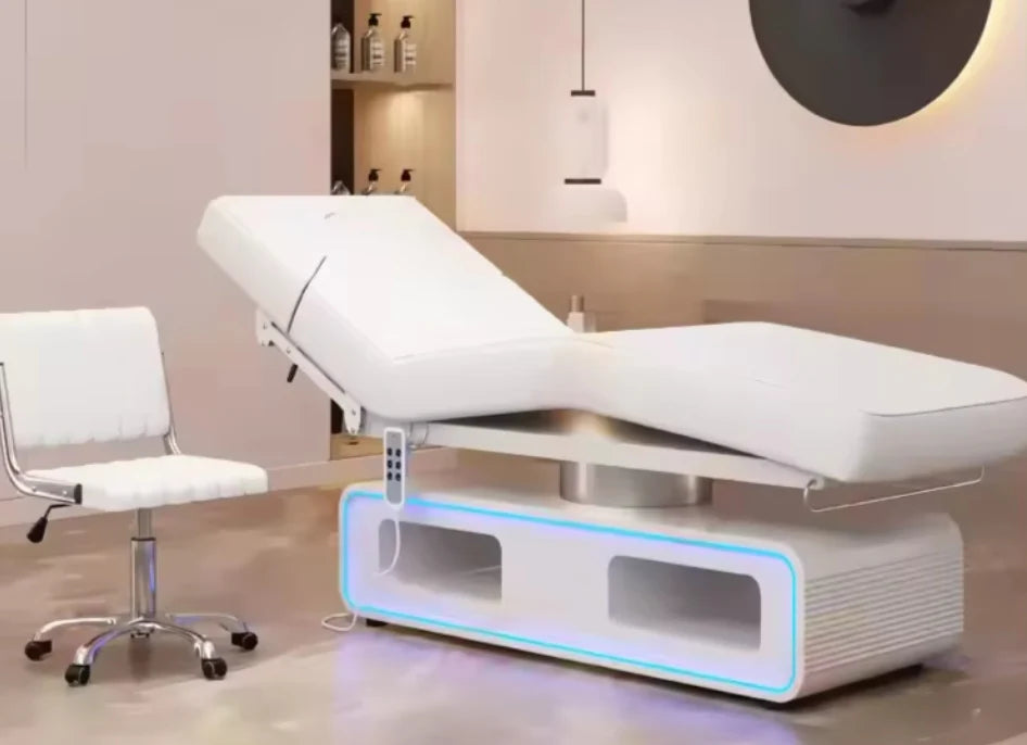 MOFICNO : Beauty salon adjustable medical facial bed 3 motors electric saloon massage table with lamp