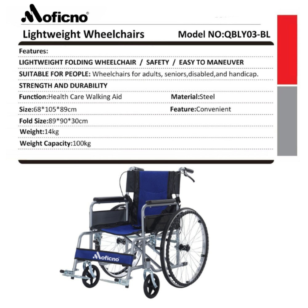 MOFICNO QBLY03 Portable Wheelchair Standard Manual wheelchairs Small Simple Folding Light Ultra Light Travel for The Elderly Trolley