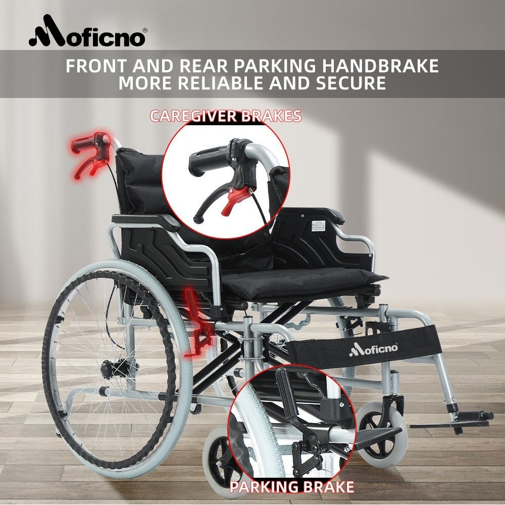 MOFICNO: 56CM Wide Foldable Lightweight Wheelchair for Adult 300lbs Heavy-Duty Folding Transport Self-Propelled Wheel Chair with 24-Inch Seat