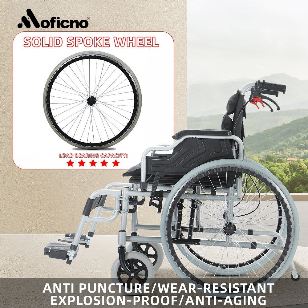MOFICNO: 56CM Wide Foldable Lightweight Wheelchair for Adult 300lbs Heavy-Duty Folding Transport Self-Propelled Wheel Chair with 24-Inch Seat