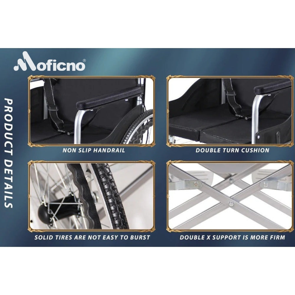 MOFICNO QBLY01: Lightweight Foldable Wheelchair for Elderly with Adjustable Seat Cushion - Enhanced Medline Experience!