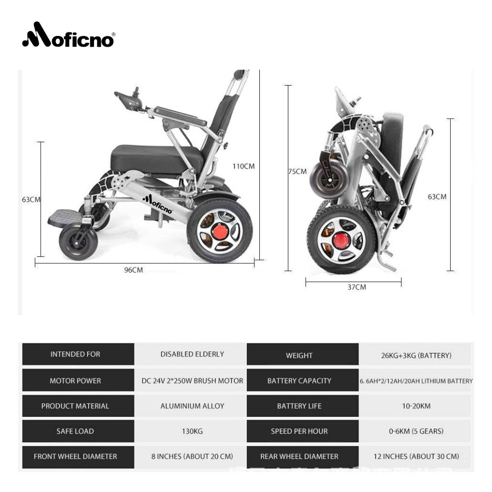 MOFICNO DDLY01: Lightweight Folding Electric Wheelchair with Intelligent Four-wheel Drive for Adult Mobility.