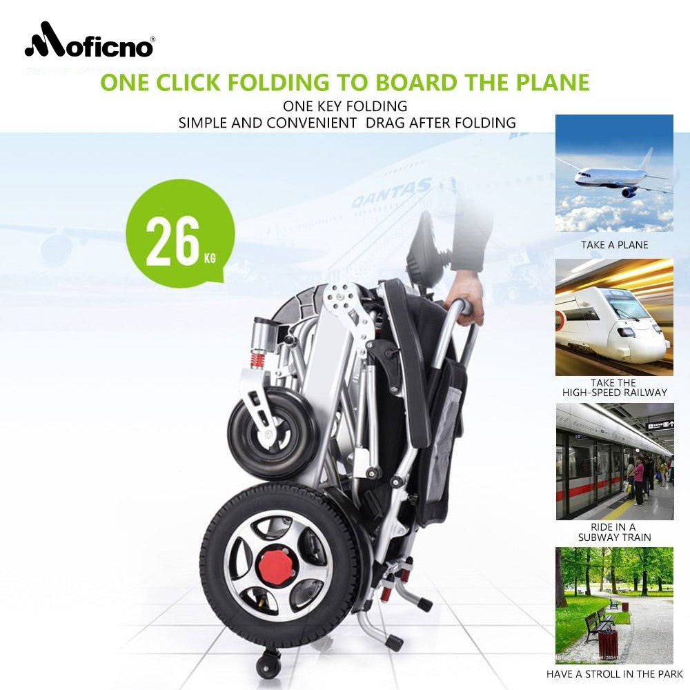 MOFICNO DDLY01: Lightweight Folding Electric Wheelchair with Intelligent Four-wheel Drive for Adult Mobility.