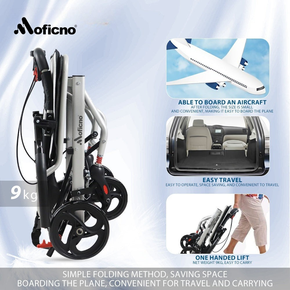MOFICNO Super Lightweight (Only 19lbs）aluminum wheelchairs for the elderly wheelchairs disabled portable foldable double support frame small hand push scooter