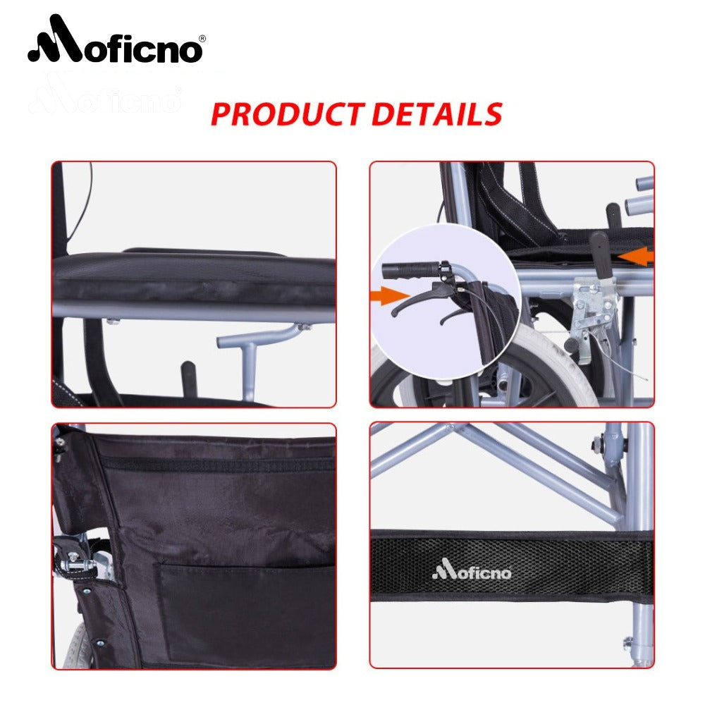 MOFICNO QBLY02: Foldable Lightweight Wheelchair for Elderly and Disabled with Handbrakes - Enhanced Mobility!
