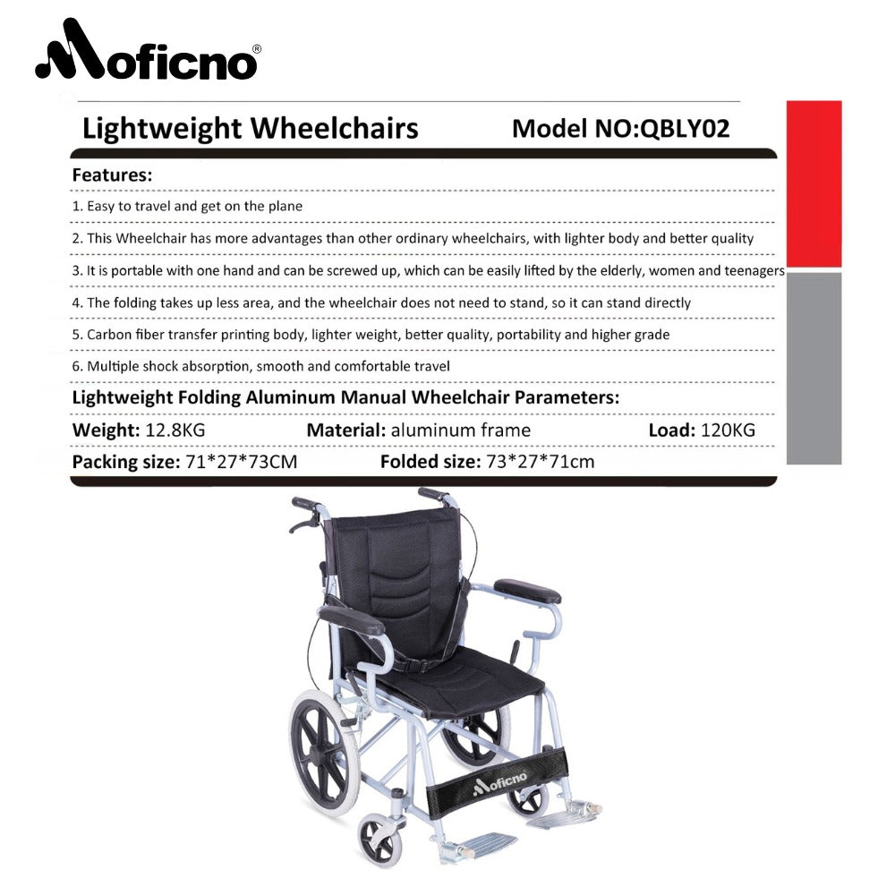 MOFICNO QBLY02: Foldable Lightweight Wheelchair for Elderly and Disabled with Handbrakes - Enhanced Mobility!