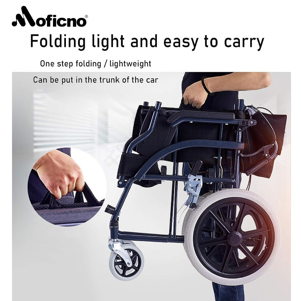 MOFICNO QBLY02: Foldable Lightweight Wheelchair for Elderly and Disabled with Handbrakes - Enhanced Mobility!