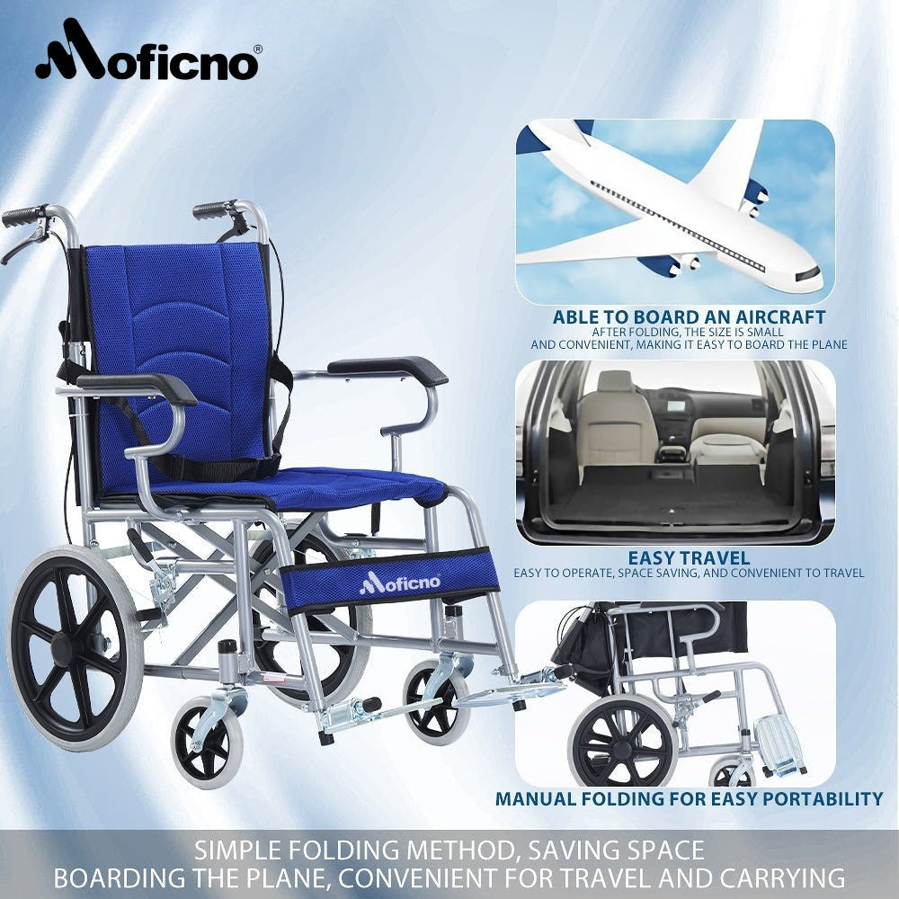 MOFICNO QBLY02: Foldable Lightweight Wheelchair for Elderly and Disabled with Handbrakes - Enhanced Mobility!