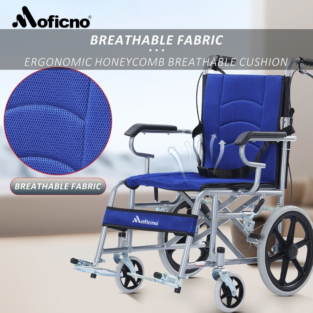 MOFICNO QBLY02: Foldable Lightweight Wheelchair for Elderly and Disabled with Handbrakes - Enhanced Mobility!
