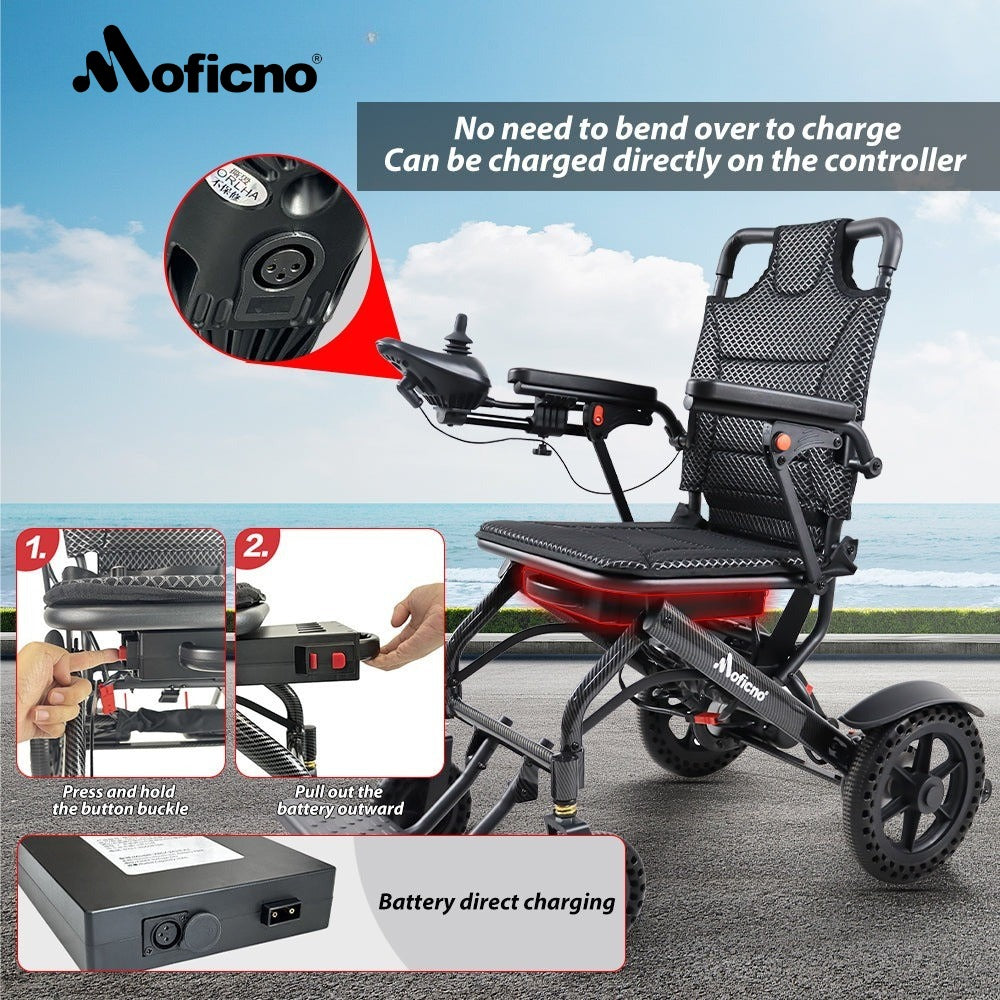 MOFICNO Lightweight Folding Electric Wheelchair, Only 34lbs, Foldable Power Wheelchair for Adults, Dual Motors, Motorized Mobility Scooters for Seniors, Airline Approved