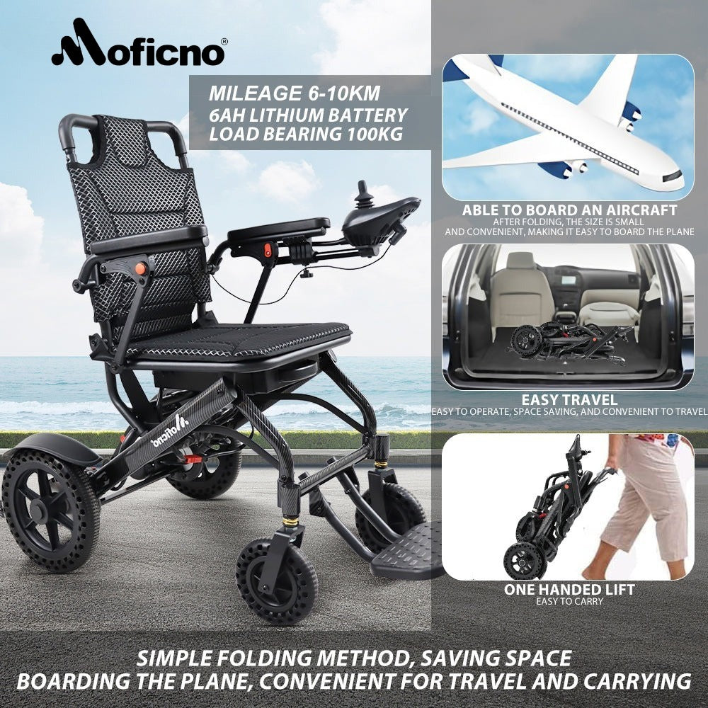 MOFICNO Lightweight Folding Electric Wheelchair, Only 34lbs, Foldable Power Wheelchair for Adults, Dual Motors, Motorized Mobility Scooters for Seniors, Airline Approved