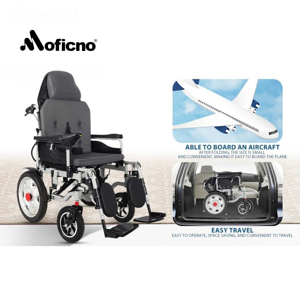 Moficno Foldable Electric Wheelchair for Adults, Motorized Full-lying Wheelchair with 20.47" Wide Cushion, 15 Miles Long Travel Rang
