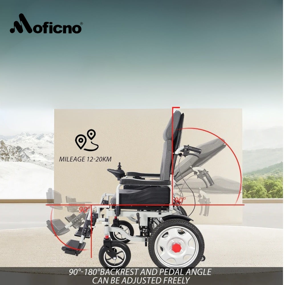 Moficno Foldable Electric Wheelchair for Adults, Motorized Full-lying Wheelchair with 20.47" Wide Cushion, 15 Miles Long Travel Rang