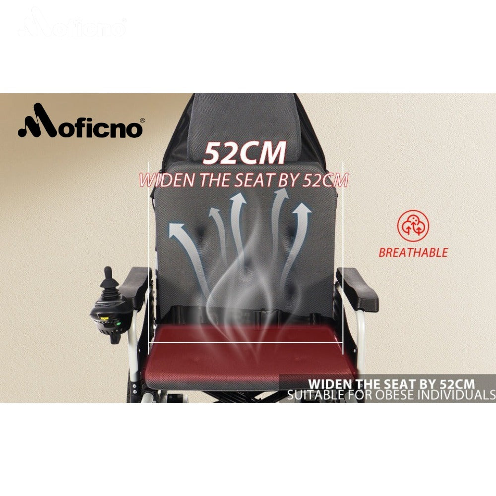 Moficno Foldable Electric Wheelchair for Adults, Motorized Full-lying Wheelchair with 20.47" Wide Cushion, 15 Miles Long Travel Rang