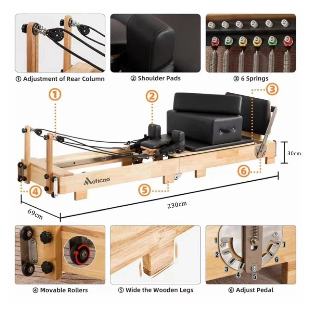MOFICNO SSZ-PLT03 Pilates Reformer Folding Pilates Solid Wood Core Bed