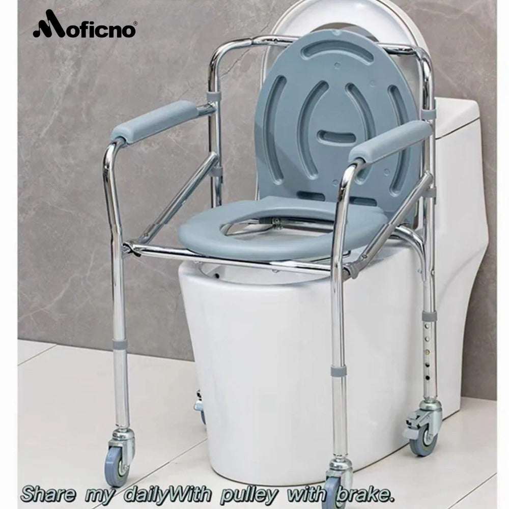 Moficno: Aluminium alloy toilet seat with pulley, multi-function, easy-to-remove mobile bath chair, 5-speed height adjustment