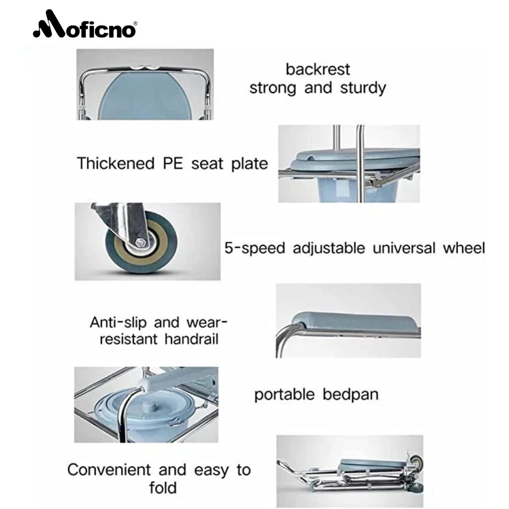 Moficno: Aluminium alloy toilet seat with pulley, multi-function, easy-to-remove mobile bath chair, 5-speed height adjustment