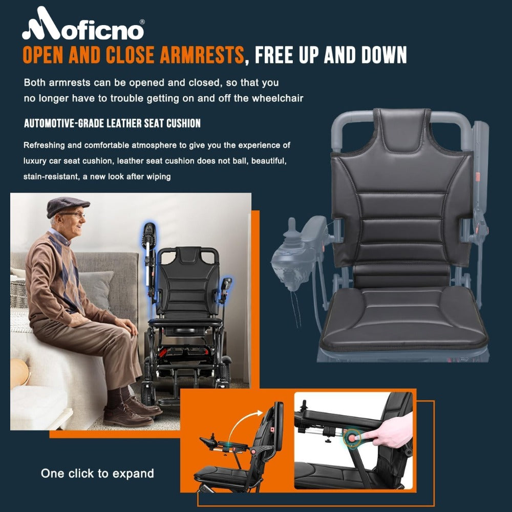 Moficno 16kg Light Weight Folding Electric Wheelchair Portable Aluminum Powerchairs Dual Controller Wheelchair Electric