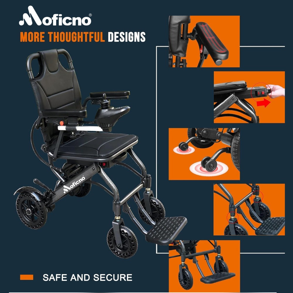 Moficno 16kg Light Weight Folding Electric Wheelchair Portable Aluminum Powerchairs Dual Controller Wheelchair Electric