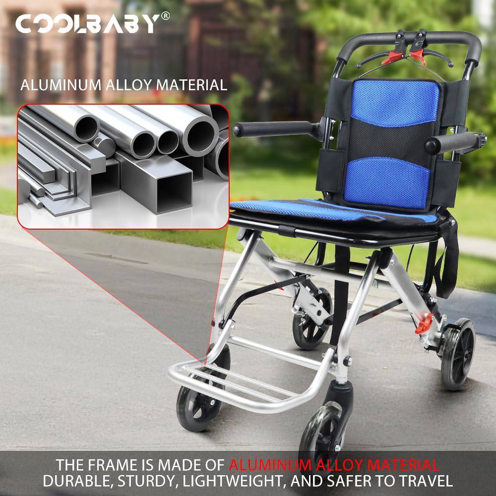 COOLBABY SSZ-LY09-BL: Lightweight Aircraft Wheelchair for Easy Travel - Ultra-light, Portable, and with Storage Bag! - COOLBABY