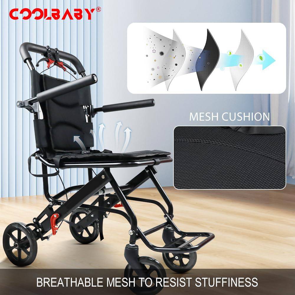 COOLBABY SSZ-LY09-BLK: Ultralight Aircraft Wheelchair for Easy Travel - Portable, Folding, and Stylish with Storage Bag - COOLBABY